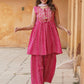 Pink Viscose Rayon A-Line Kurta Sharara Dupatta Set