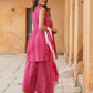 Pink Viscose Rayon A-Line Kurta Sharara Dupatta Set