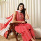 Orni Fashion Red Bandhani Print Empire Thread Work Kurta with Palazzos & With Dupatta