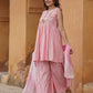 Baby Pink viscose rayon A-Line Kurta Bottom And Dupatta Set