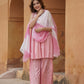 Baby Pink viscose rayon A-Line Kurta Bottom And Dupatta Set