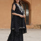 Black viscose rayon A-Line Kurta with Sharara with dupatta