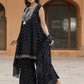 Black viscose rayon A-Line Kurta with Sharara with dupatta