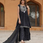 Black viscose rayon A-Line Kurta with Sharara with dupatta