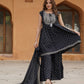 Black viscose rayon A-Line Kurta with Sharara with dupatta