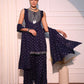 Blue viscose rayon A-Line Kurta with Sharara with dupatta