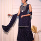 Blue viscose rayon A-Line Kurta with Sharara with dupatta