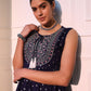 Blue viscose rayon A-Line Kurta with Sharara with dupatta