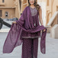 Purple Rayon A-Line Kurta with Sharara with dupatta