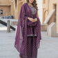 Purple Rayon A-Line Kurta with Sharara with dupatta