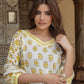 Yellow And White cotton A-Line Kurta Bottom And Dpatta