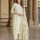 Yellow And White cotton A-Line Kurta Bottom And Dpatta