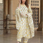 Yellow And White cotton A-Line Kurta Bottom And Dpatta