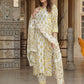 Yellow And White cotton A-Line Kurta Bottom And Dpatta