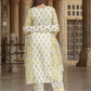 Yellow And White cotton A-Line Kurta Bottom And Dpatta