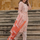 Orni Fashion Peach And White cotton Straight Kurta Pant Dupatta Set