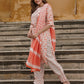 Orni Fashion Peach And White cotton Straight Kurta Pant Dupatta Set