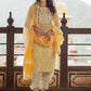 Yellow And White cotton Straight Kurta Pant Dupatta Set