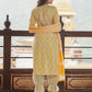 Yellow And White cotton Straight Kurta Pant Dupatta Set