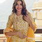 Yellow And White cotton Straight Kurta Pant Dupatta Set