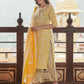 Yellow And White cotton Straight Kurta Pant Dupatta Set