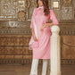 Pink Viscose Rayon Straight Kurta Bottom And Dpatta