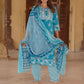 Blue cotton Straight Kurta Bottom And Dpatta