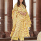 Yellow cotton Anarkali Kurta Bottom And Dpatta