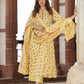 Yellow cotton Anarkali Kurta Bottom And Dpatta