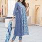 Blue Ethnic motifs Anarkali Kurta Trousers Dupatta Set