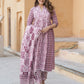 Mauve Ethnic motifs Anarkali Kurta Trousers Dupatta Set