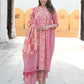 Pink Ethnic motifs Anarkali Kurta Trousers Dupatta Set