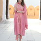 Pink Ethnic motifs Anarkali Kurta Trousers Dupatta Set