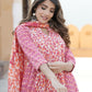 Pink Ethnic motifs Anarkali Kurta Trousers Dupatta Set