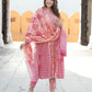 Pink Ethnic motifs Anarkali Kurta Trousers Dupatta Set