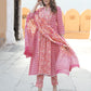 Pink Ethnic motifs Anarkali Kurta Trousers Dupatta Set