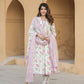 Peach And White Floral Print Anarkali Kurta Trousers Dupatta Set