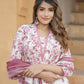 Mauve And White Floral Print Anarkali Kurta Trousers Dupatta Set