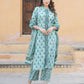 Teal Green Embroidered Straight Kurta Trousers Dupatta Set