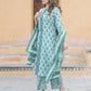 Teal Green Embroidered Straight Kurta Trousers Dupatta Set