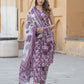 Purple Floral Print Straight Kurta Trousers Dupatta Set