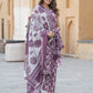 Purple Floral Print Straight Kurta Trousers Dupatta Set