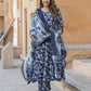 Blue Floral Print Anarkali Kurta Trousers Dupatta Set