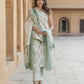 Green Floral Print Straight Kurta Trousers Dupatta Set