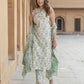 Green Floral Print Straight Kurta Trousers Dupatta Set