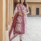 Mauve Floral Print Straight Kurta Trousers Dupatta Set