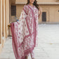 Mauve Floral Print Straight Kurta Trousers Dupatta Set