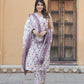 Pink Floral Print Straight Kurta Trousers Dupatta Set