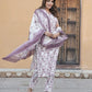 Pink Floral Print Straight Kurta Trousers Dupatta Set