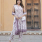 Pink Floral Print Straight Kurta Trousers Dupatta Set